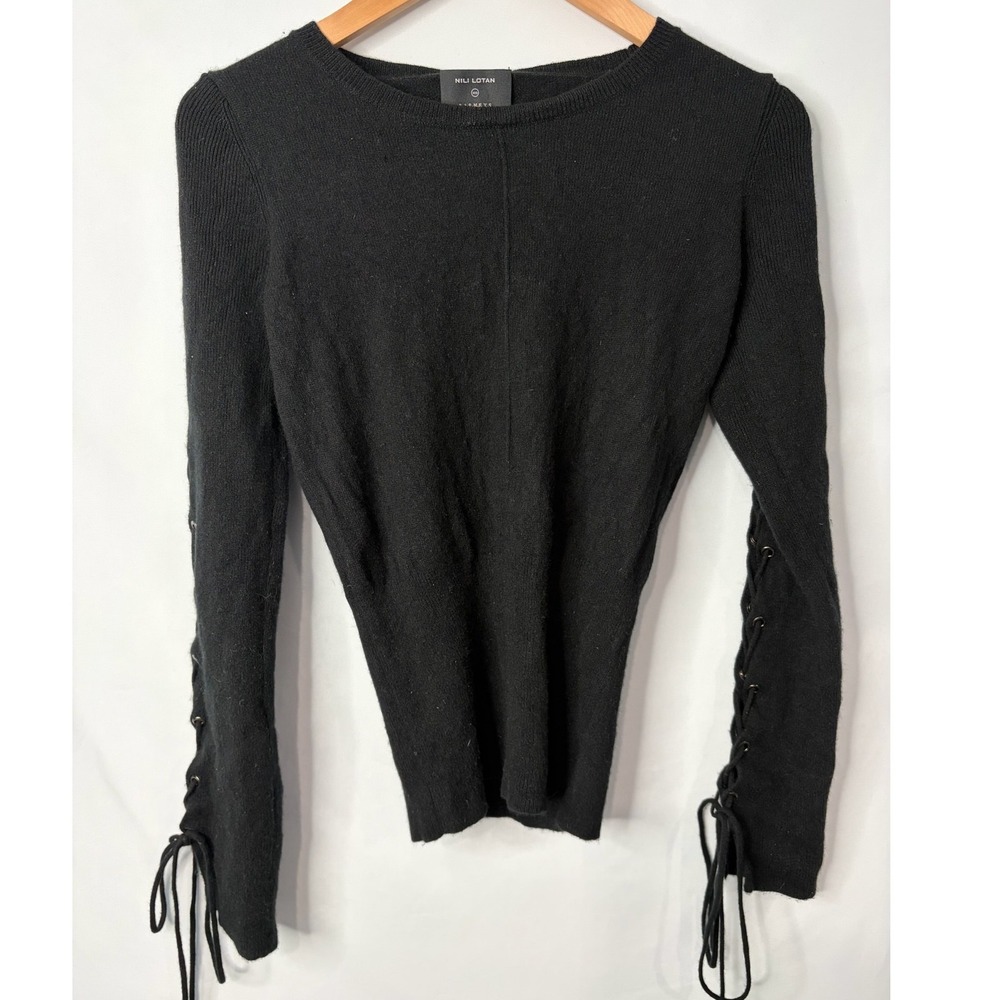 Nili Lotan Black 100% Cashmere Lace Up Sleeve Sweater Sz S Luxury Whismigoth